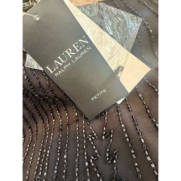 Lauren Ralph Lauren Black Beaded Mesh A-Line Skirt, 8 petite NEW Holiday wear - Picture 8 of 11